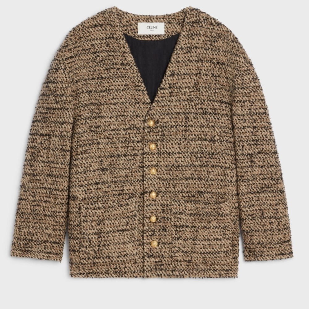 Celine Oversized Tweed Cardigan in Leopard 38